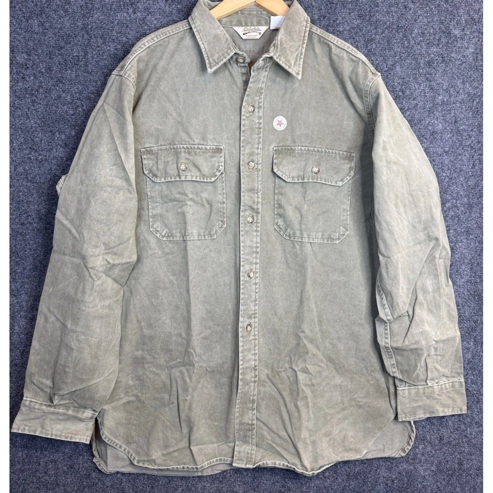 Vintage Cabelas Stonewash Canvas Shirt Mens 2XL Green Long Sleeve Button Heavy
